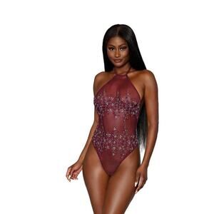 🦋B2G1🦋DREAMGIRL Sheer Mesh with Metallic & Satin Thread Floral Embroidered Teddy